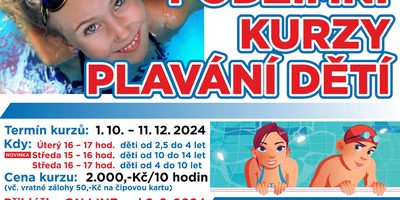 Podzimní kurzy plavání dětí ve věku 2,5 - 14 let  začínají 1.10.